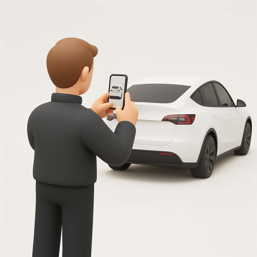 スマホで Model Y を撮影する人物